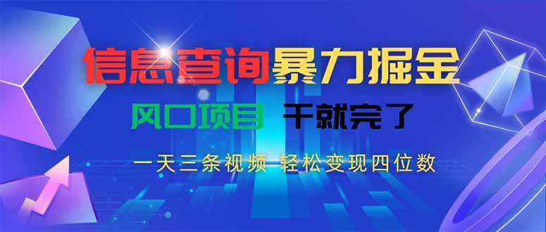 （15516期）信息查询暴力掘金，一天三条视频 轻松变现四位数，风口项目干就完了-水水网赚