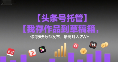 【头条号托管 】我存作品到草稿箱，你每天5分钟发布，最高月入2W+【揭秘】-水水网赚