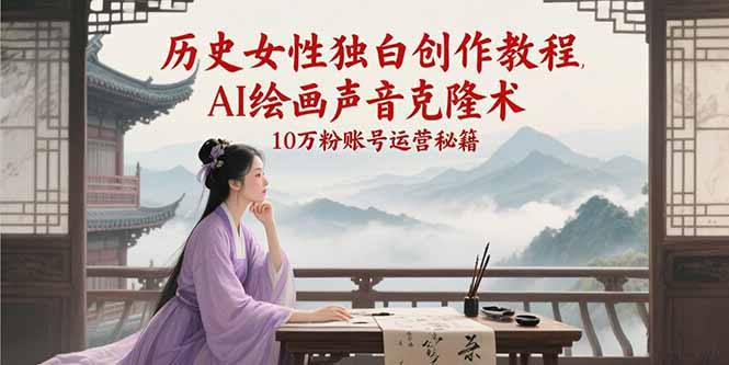 （15186期）历史女性独白创作教程，AI绘画声音克隆术，10万粉账号运营秘籍-水水网赚