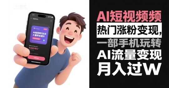 AI短视频热门涨粉变现，一部手机玩转AI流量变现，月入过W-水水网赚