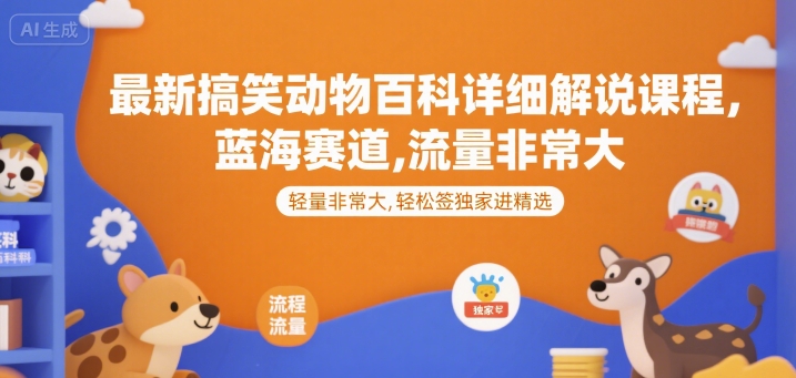 最新搞笑动物百科详细解说课程，蓝海赛道，流量非常大，轻松签独家进精选-水水网赚