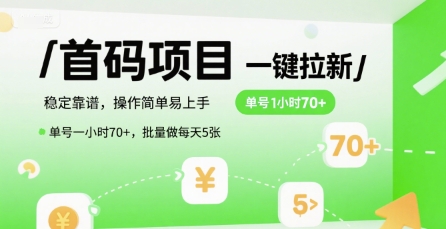 首码一键拉新项目，稳定靠谱，操作简单易上手，单号一小时70+，批量做每天5张【揭秘】-水水网赚