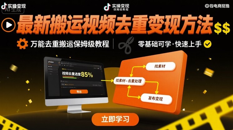 最新搬运视频去重变现方法，万能去重搬运保姆级教程-水水网赚