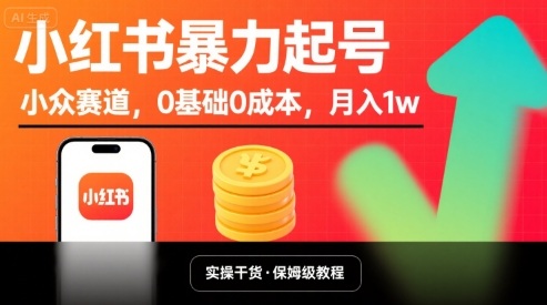 小红书暴力起号，小众赛道，0基础0成本，月入1w-水水网赚