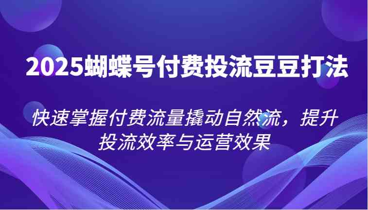 2025蝴蝶号付费投流豆豆打法，快速掌握付费流量撬动自然流，提升投流效率与运营效果-水水网赚