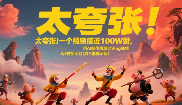 太夸张！一个视频接近100W赞，用AI制作西游记Vlog视频，全流程拆解来了(附万能提示词)-水水网赚