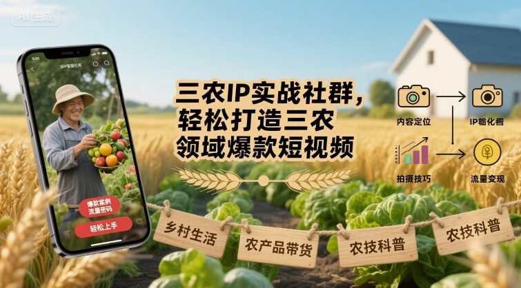 三农IP实战社群，轻松打造三农领域爆款短视频-水水网赚