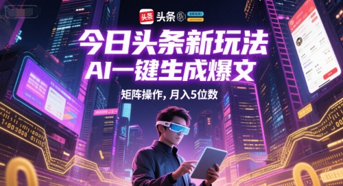 今日头条新玩法，AI一键生成爆文，矩阵操作，月入5位数-水水网赚
