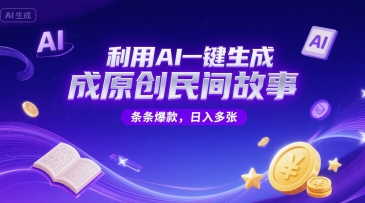 利用AI一键生成原创民间故事，无限制生成，条条爆款，日入多张-水水网赚