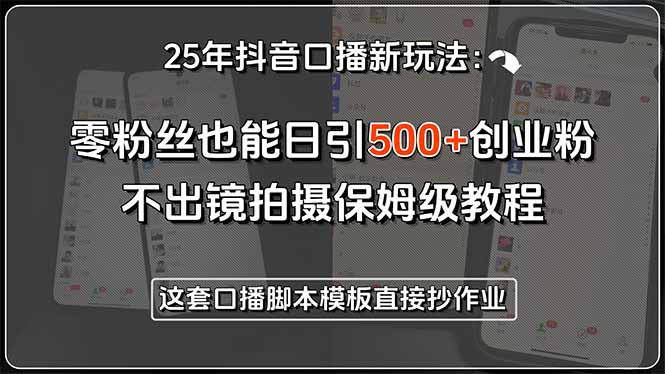 25年抖音口播新玩法：零粉丝也能日引500+创业粉，不出镜拍摄保姆级教程…-水水网赚