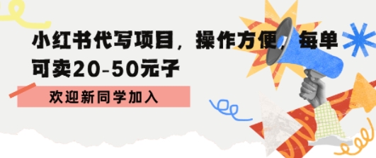 小红书代写项目，操作方便，每单可卖20-50米-水水网赚