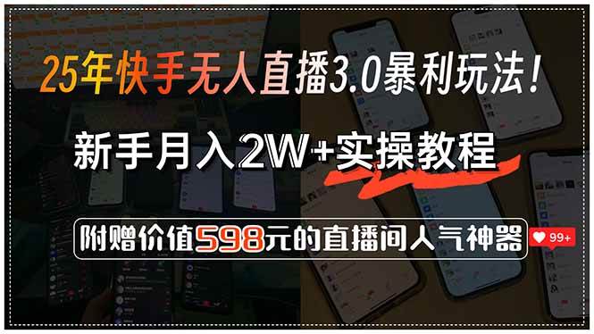 （15335期）25年快手无人直播3.0暴利玩法！，新手月入2W+实操教程，附赠价值598元…-水水网赚