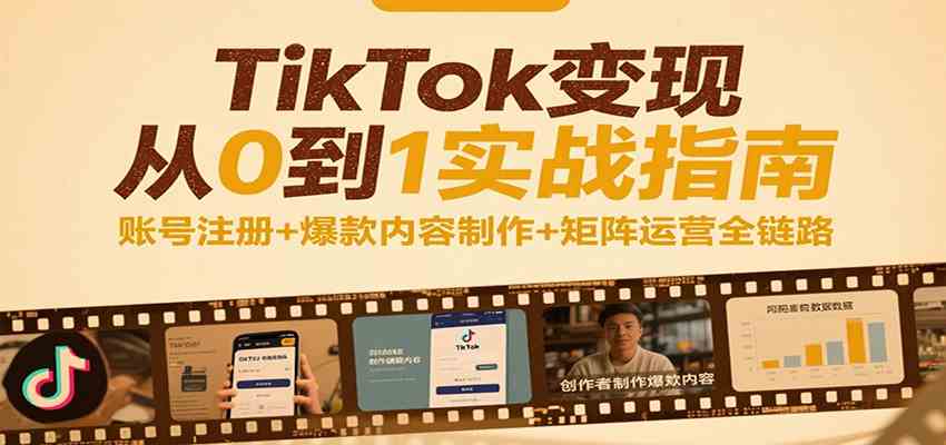 TikTok变现从0到1实战指南：账号注册+爆款内容制作+矩阵运营全链路-水水网赚
