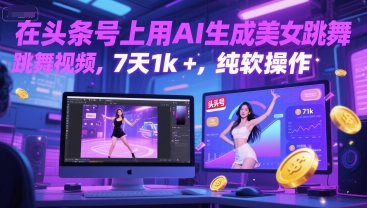 在头条号上用AI生成美女跳舞视频，7天1k+，纯软件操作-水水网赚