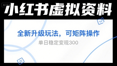 小红书虚拟资料全新升级玩法，可矩阵操作，单日稳定变现3张-水水网赚