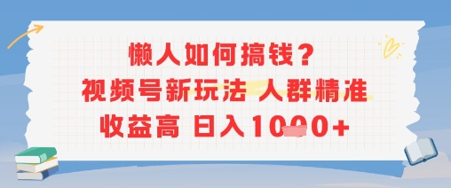 懒人如何搞钱？视频号新玩法，人群精准收益高，日入多张-水水网赚
