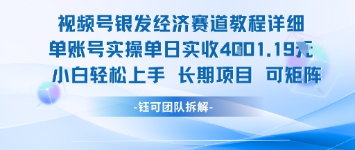 视频号银发经济赛道单账号实操单日实收1k+，小白轻松上手长期项目-水水网赚