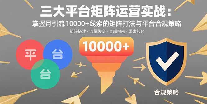 （15841期）三大平台矩阵运营实战：掌握月引流10000+线索的矩阵打法与平台合规策略-水水网赚