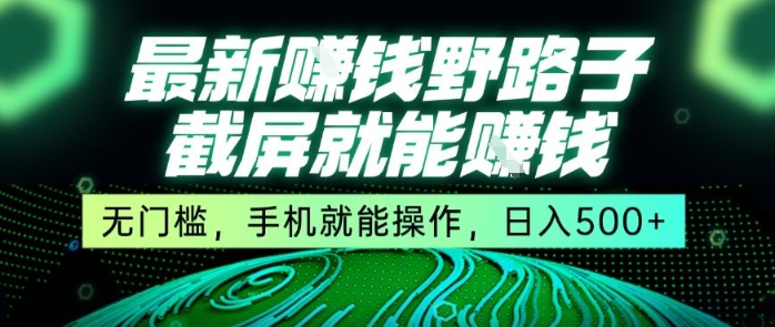 最新野路子截屏就能挣钱，无门槛，手机就能操作，日入5张【揭秘】-水水网赚