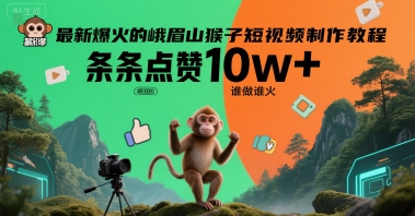 最新爆火的峨眉山猴子短视频制作教程，条条点赞10w+，谁做谁火【教程+提示词】-水水网赚