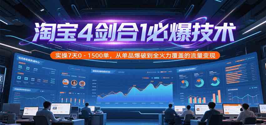淘宝4剑合1必爆技术，实操7天0-1500单，从单品爆破到全火力覆盖的流量变现-水水网赚