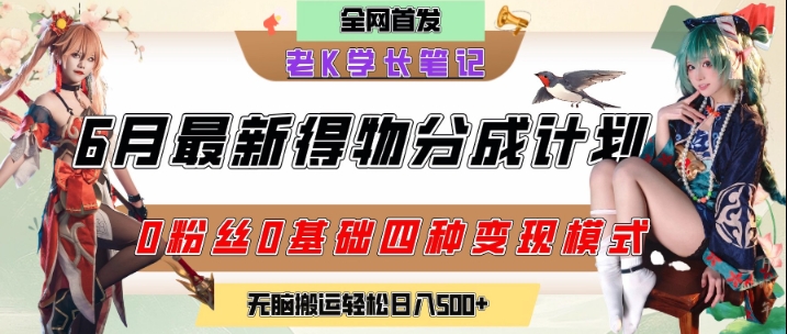 6月份最新得物创作者分成计划2.0玩法，0粉丝0基础四种模式变现，从隐蔽渠道无脑搬运，日入2张-水水网赚