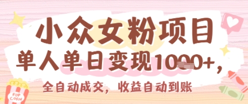 小众女粉项目，单人单日变现多张，全自动成交，无需维护，收益自动到账-水水网赚