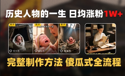 历史人物的一生 日均涨粉1W+，完整制作方法 傻瓜式全流程-水水网赚