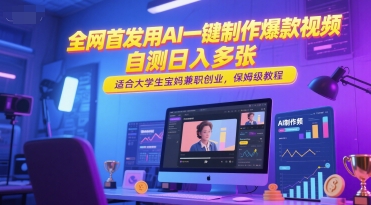 全网首发用AI一键制作爆款视频，自测日入多张，适合大学生宝妈兼职创业，保姆级教程-水水网赚