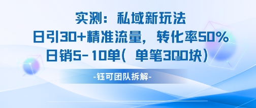 实测私域新玩法日引30加精准流量转化率50%日销5-10单每笔3张-水水网赚