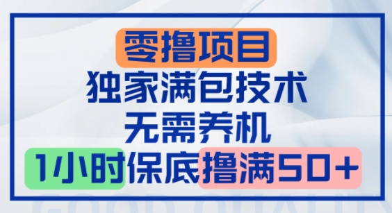 零撸顶配玩法，独家满包技术，无需养机，1小时保底撸满50+-水水网赚