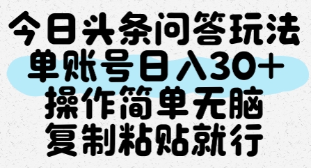 今日头条问答玩法，单账号日入30+，操作简单无脑复制粘贴就行-水水网赚