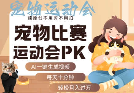 AI一键生成宠物比赛运动会PK视频，纯原创不用剪不用拍，每天十分钟，轻松月入过1W+-水水网赚