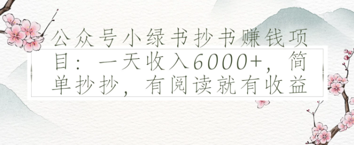 公众号小绿书抄书赚钱项目：一天收入6000+，简单抄抄，有阅读就有收益-水水网赚