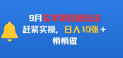 9月玄学项目新玩法，赶紧实操，日入多张，悄悄做-水水网赚