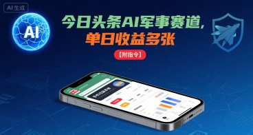 今日头条AI军事赛道，单日收益多张 ，手机可做【附指令】-水水网赚
