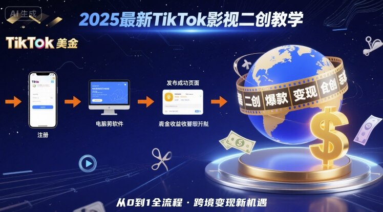 2025年最新TikTok影视二创教学，从注册到发布撸美金全流程，跨境变现新机遇-水水网赚