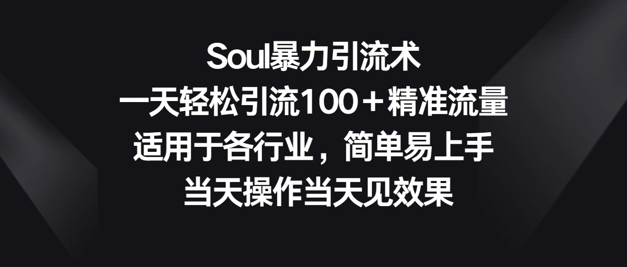 Soul暴力引流术，一天轻松引流100＋精准流量，适用于各行业，简单易上手 当天操作当天见效果-水水网赚