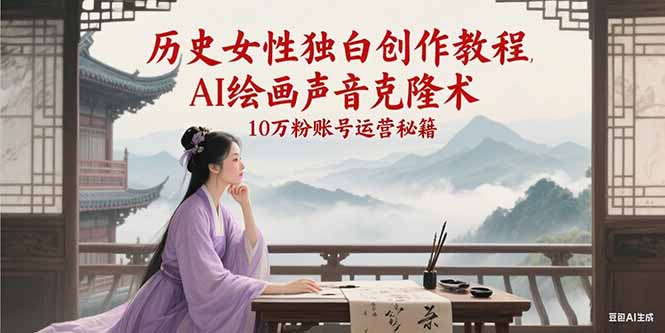 历史女性独白创作教程，AI绘画声音克隆术，10万粉账号运营秘籍-水水网赚