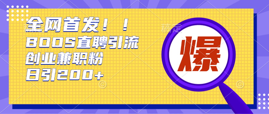 全网首发！BOOS直聘引流创业兼职粉，单号200+-水水网赚