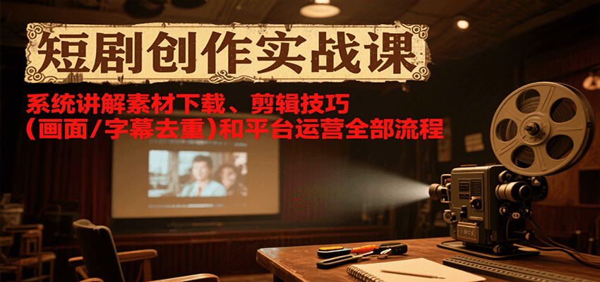 短剧创作实战课，系统讲解素材下载、剪辑技巧（画面/字幕去重）和平台运营全部流程-水水网赚