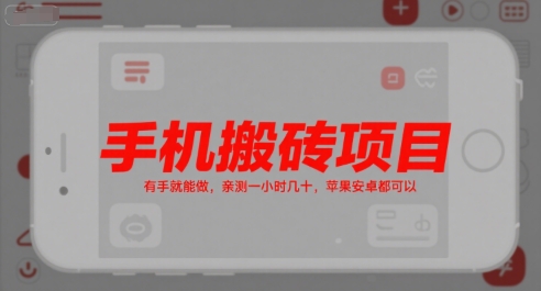 手机搬砖项目，有手就能做，亲测一小时几十，苹果安卓都可以-水水网赚