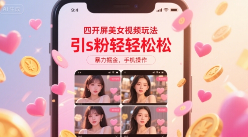 四开屏美女视频玩法，引s粉轻轻松松，暴力掘金，手机操作【揭秘】-水水网赚