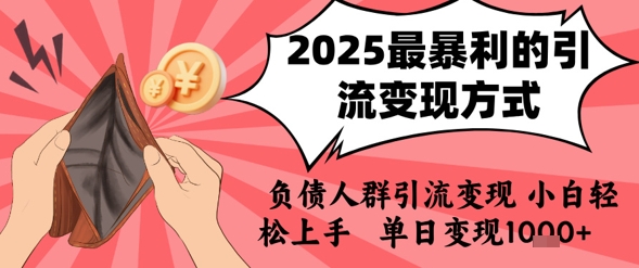 2025年最暴利的引流变现方式，负债人群引流变现，小白轻松上手，日入1k-水水网赚