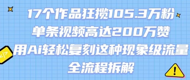 17个作品狂揽105.3W粉，单条视频高达200W赞，用Ai轻松复刻这种现象级流量!(全流程拆解)-水水网赚