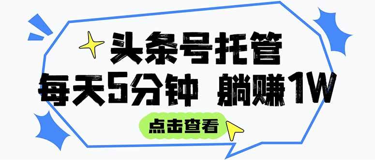 （15453期）【头条号托管 】我提供视频和文章，你每天5分钟发布，月入3000-5000+，…-水水网赚