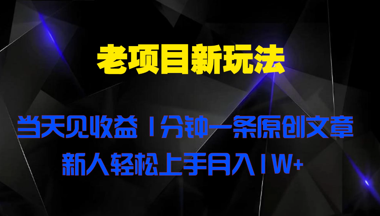 老项目新玩法 当天见收益 1分钟一条原创文章新人轻松上手月入1W+-水水网赚