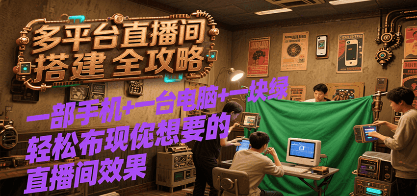 多平台直播间搭建全攻略，一部手机+一台电脑+一块绿布轻松实现你想要的直播间效果-水水网赚