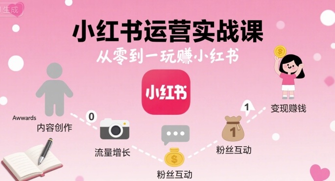 小红书运营实战课，从零到一玩賺小红书-水水网赚