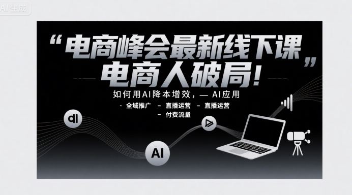 电商峰会最新线下课，电商人破局，如何用AI降本增效，AI应用-全域推广-直播运营-付费流量-水水网赚